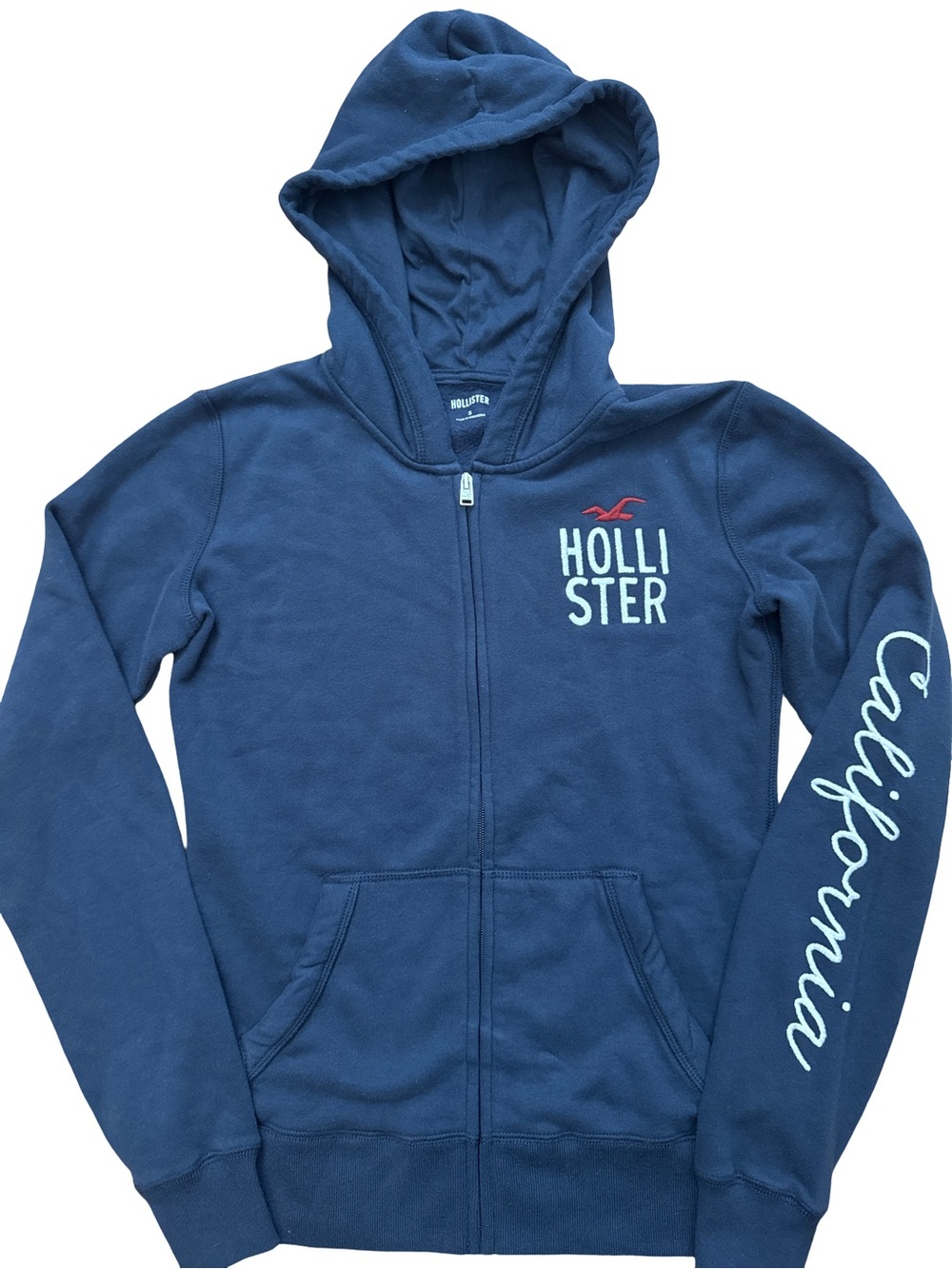 Hollister California Navy Blue Women’s Hooded Zip Up Jacket Size Small HCO Surf